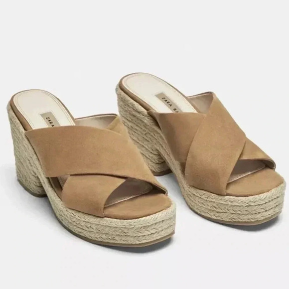 Zara Women’s Crossover Leather Wedge Sandals - Picture 1 of 11